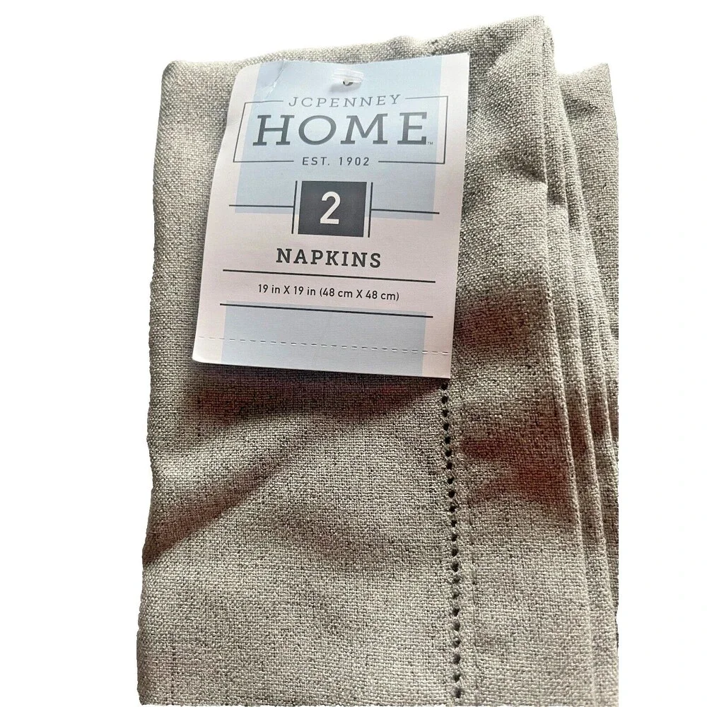 JCP Hemstitch Fabric Napkins Pebblestone Gray JC Penney 19x19 Easy Care Set of 4